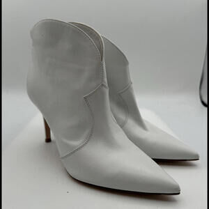 Gianvito Rossi Mable 85 Leather Pointed Toe Heel Boots White Size 37.5